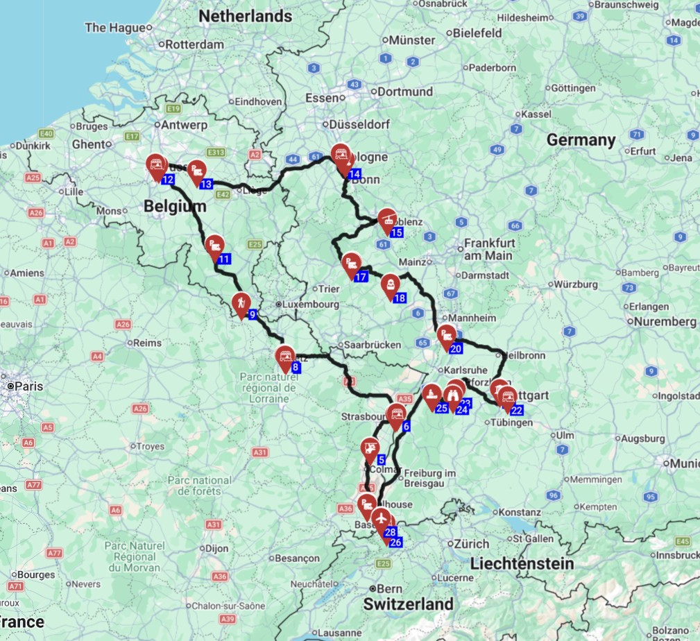 Map for השכרת קרוואן ותכנון מסלול טיול חורף מבאזל אירופה  שווקי קריסטמס